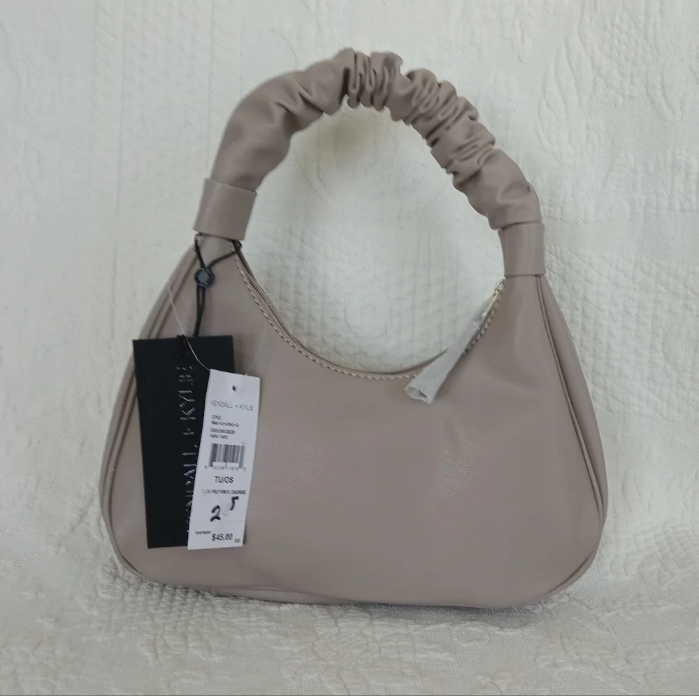 Kendall & Kylie Blush Hobo Bag Gold Accents Scrunch Handle Small Nude Lavender